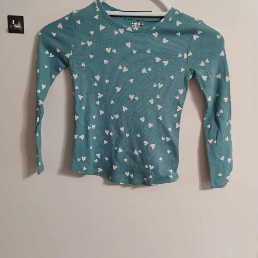 GAP Teal Green Long Sleeve Heart Print Top